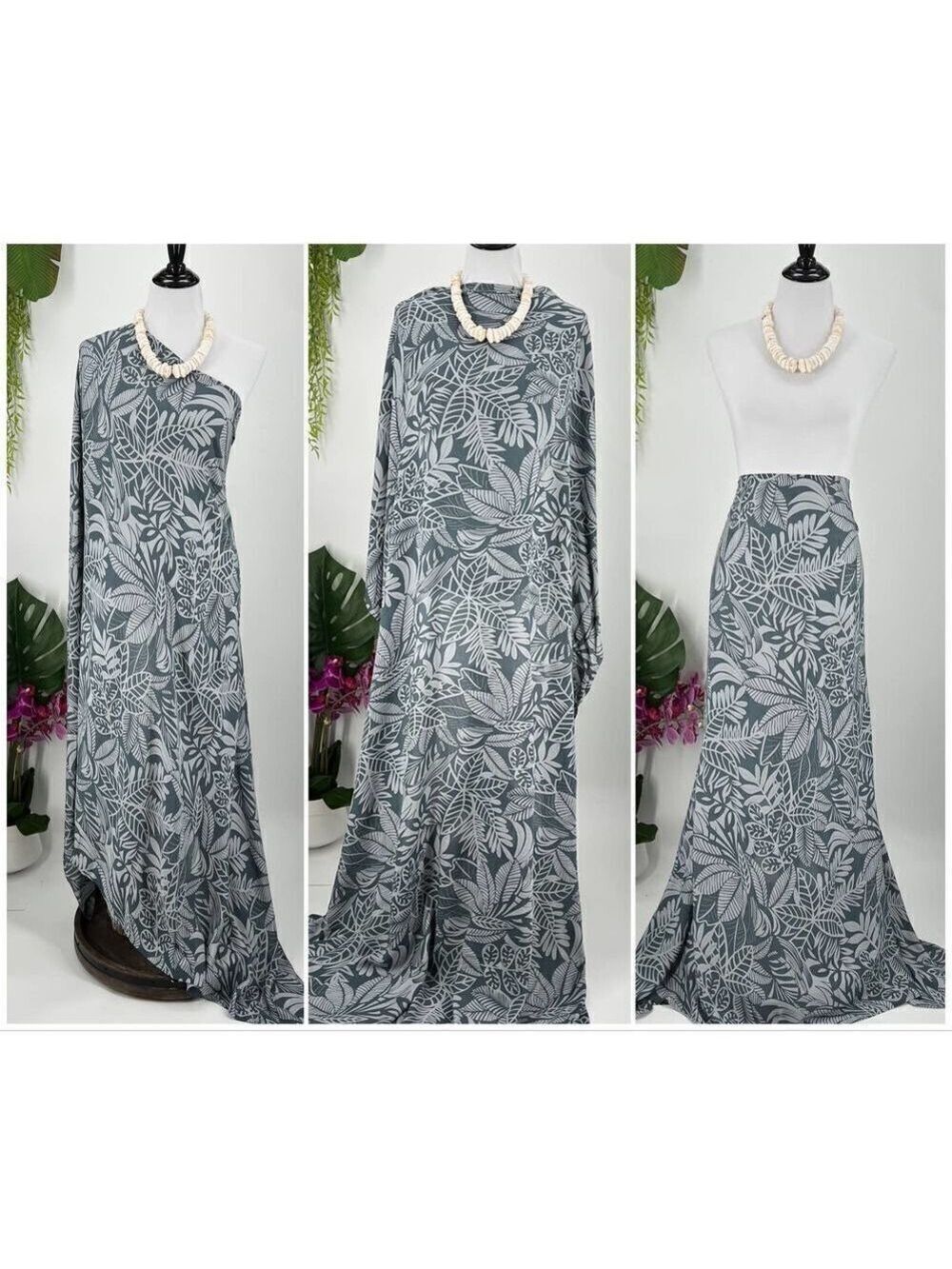Gray/White Tropical Floral MAXI SARONG Kīkepa Pareo Beach Wrap Skirt